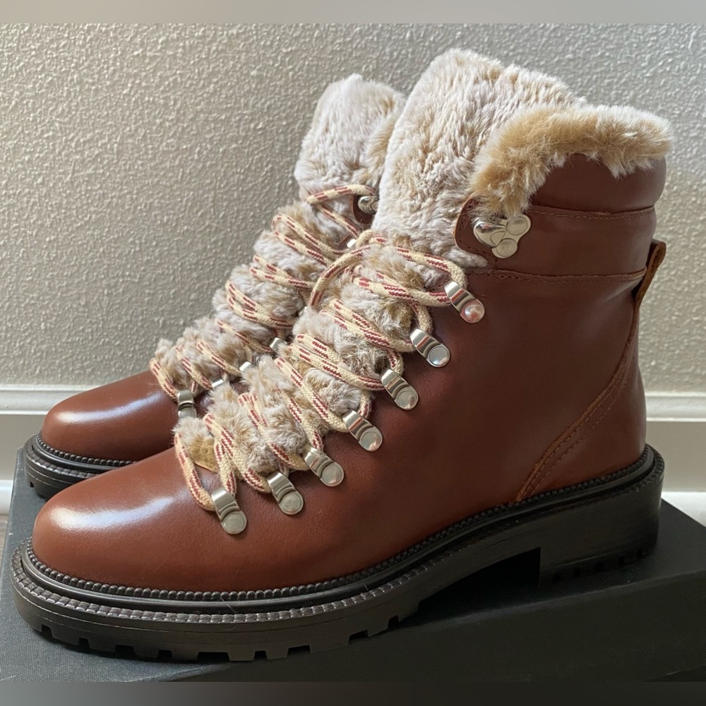 Zara Brown Hiking Boots with Faux Fur EU 38